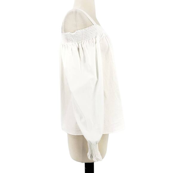 Loft Smocked Off The Shoulder Cotton Blouse Top - Picture 4 of 7